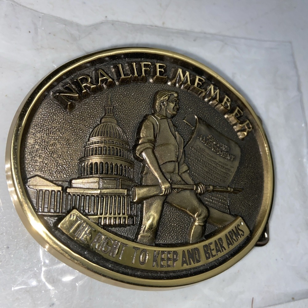 NRA Life Member Right To Bear Arms Belt Buckle Solid Brass Jadco Hunting‎ Guns
